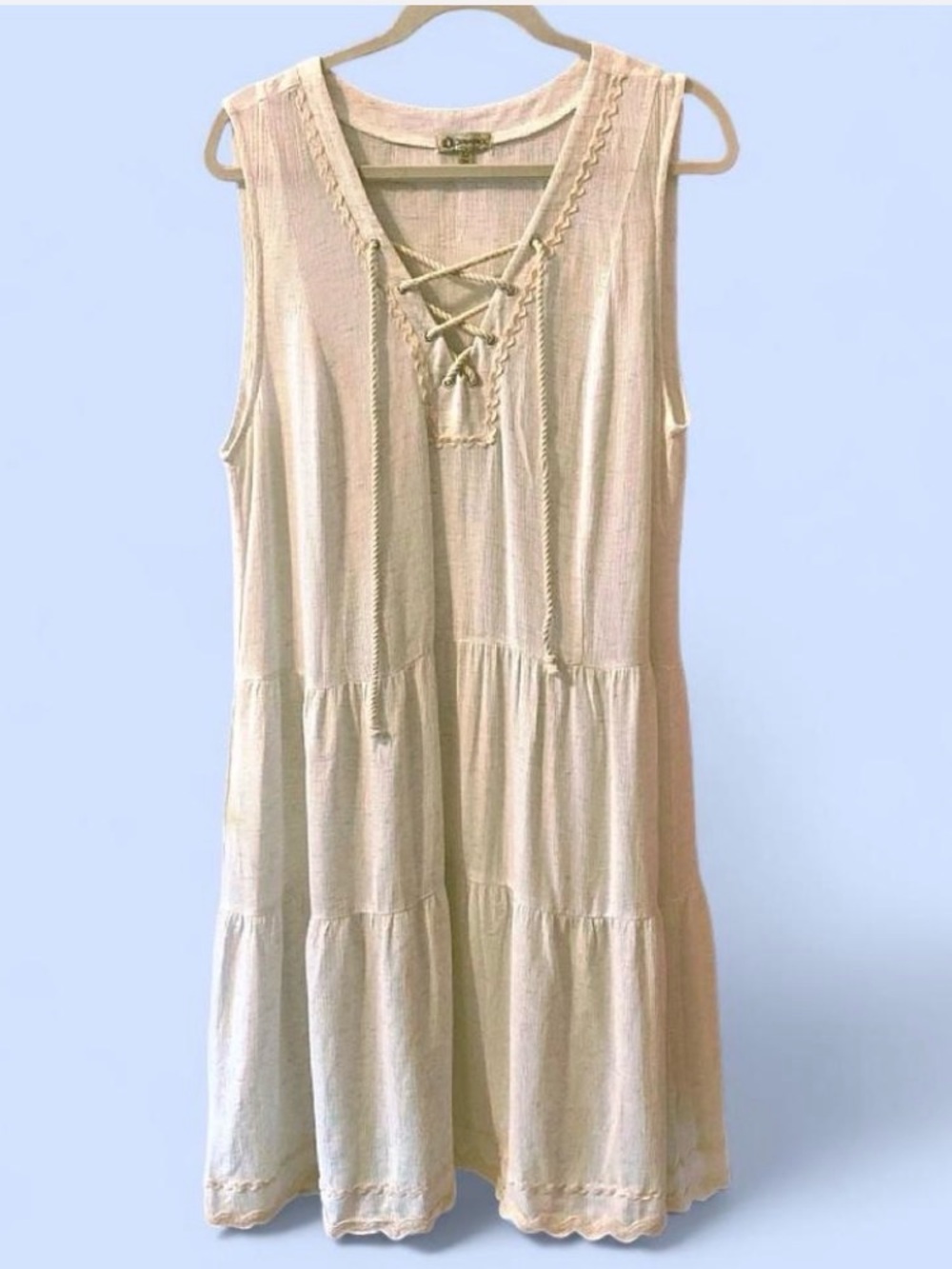 Democracy Cream Sleeveless Lace-Up Tiered Dress